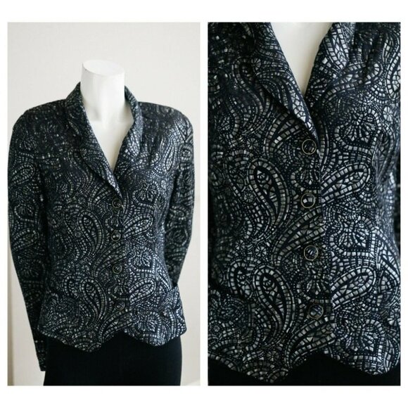 Babu Paris Textured Paisley Print Stained  Glass Window Look Cropped Blazer 2 - Picture 1 of 9